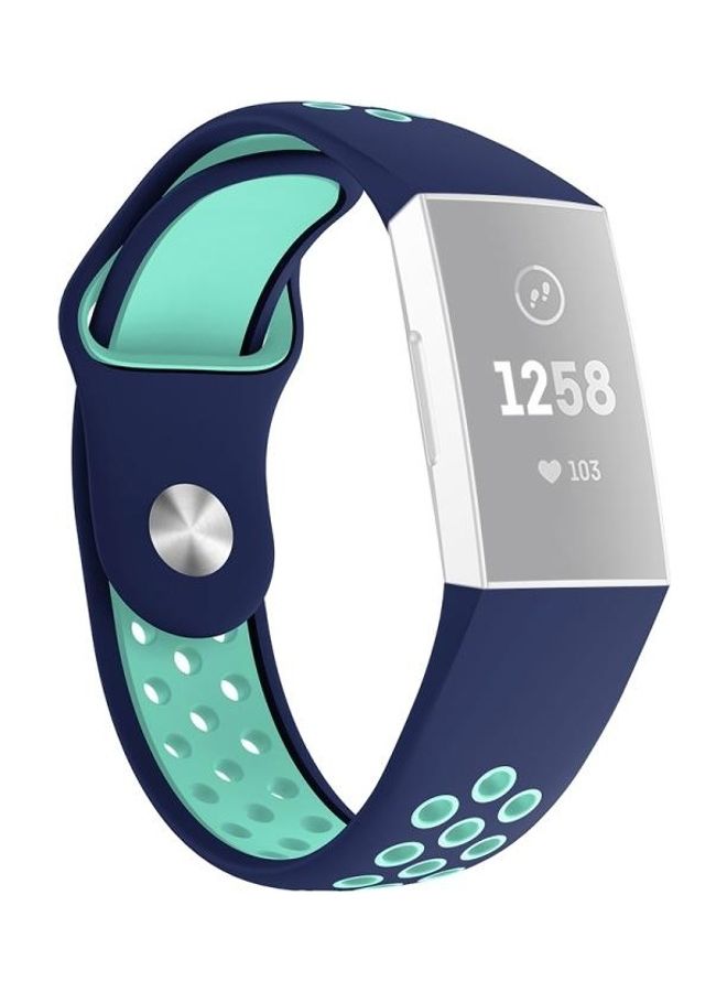BGM Two-Tone Round Hole Silicone Replacement Band For Fitbit Charge 3 Blue/Green - Image 1