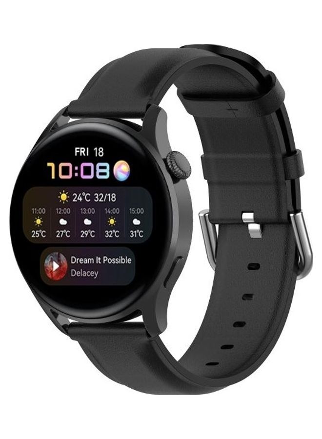 BGM Round Tail Leather Replacement Strap Watchband For Huawei Watch 3 / 3 Pro 22mm Black - Image 4