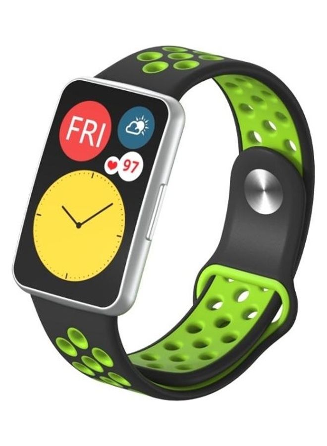 BGM Silicone Two-colour Reverse Buckle Replacement Strap Watchband For Huawei Watch Fit Black - Image 2