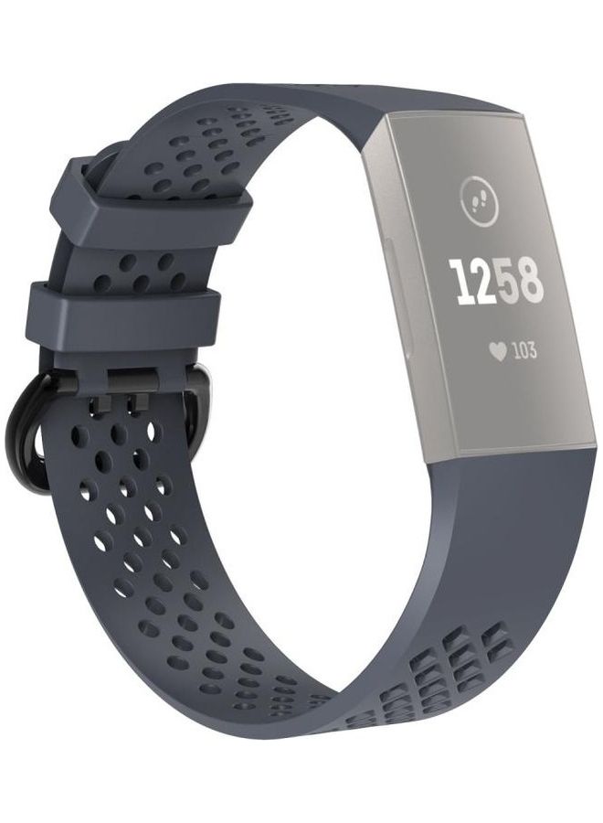 BGM Square Hole Adjustable Sport Wrist Strap For Fitbit Charge 3 Navy Blue - Image 1