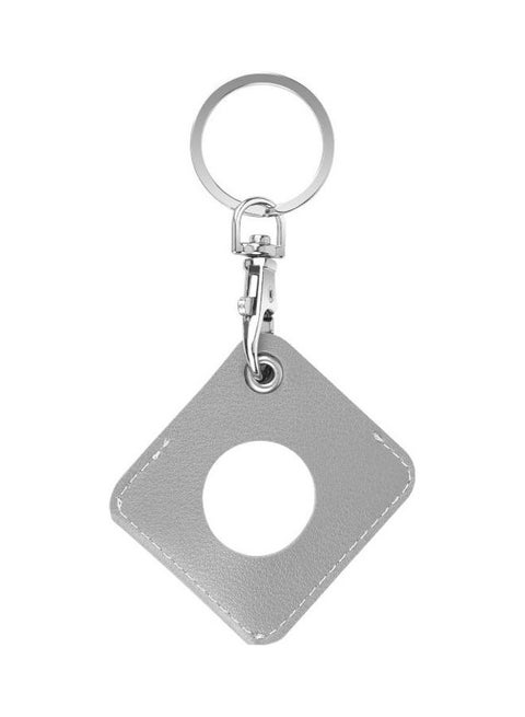 Square PU Leather Case Shockproof Anti-Scratch Protective Cover with Keychain Ring Loop For Apple AirTag Light Grey
