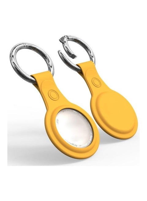 Anti-Scratch Frosted TPU Shockproof Protective Cover Soft Case with Keychain Ring Loop For Apple AirTag Yellow