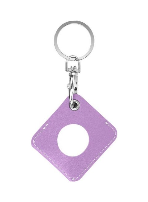 Square PU Leather Case Shockproof Anti-Scratch Protective Cover with Keychain Ring Loop for Apple AirTag Purple