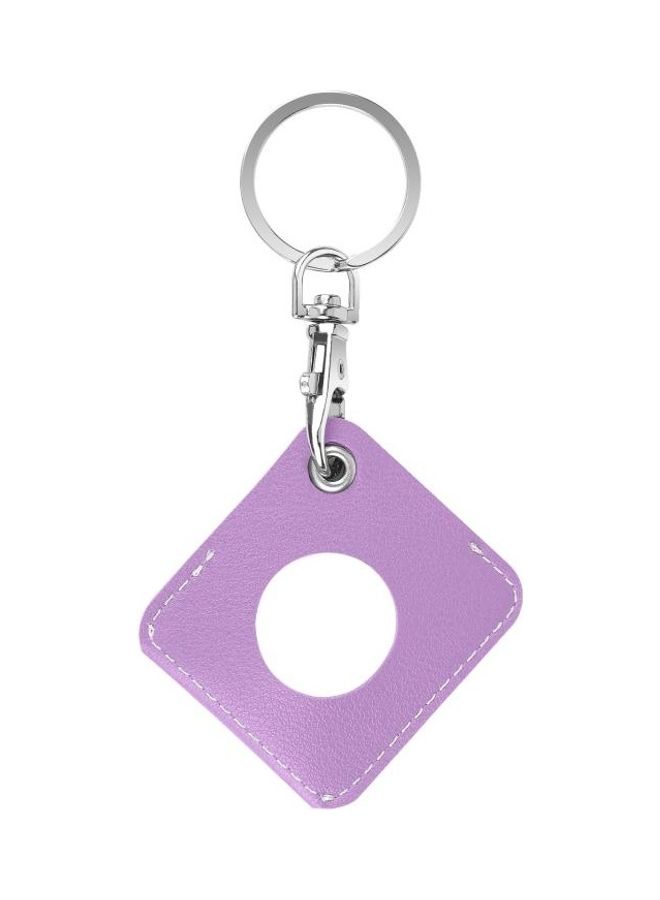 BGM - Square PU Leather Case Shockproof Anti-Scratch Protective Cover with Keychain Ring Loop for Apple AirTag Purple - Image 1