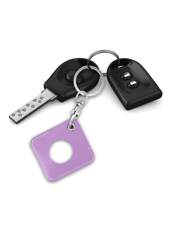 BGM - Square PU Leather Case Shockproof Anti-Scratch Protective Cover with Keychain Ring Loop for Apple AirTag Purple - Image 1