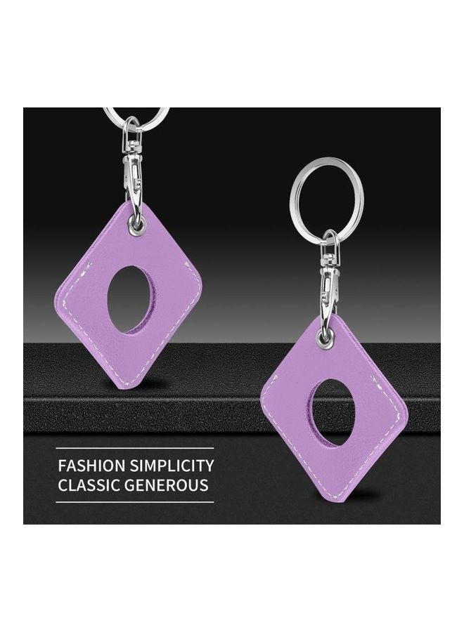BGM - Square PU Leather Case Shockproof Anti-Scratch Protective Cover with Keychain Ring Loop for Apple AirTag Purple - Image 1