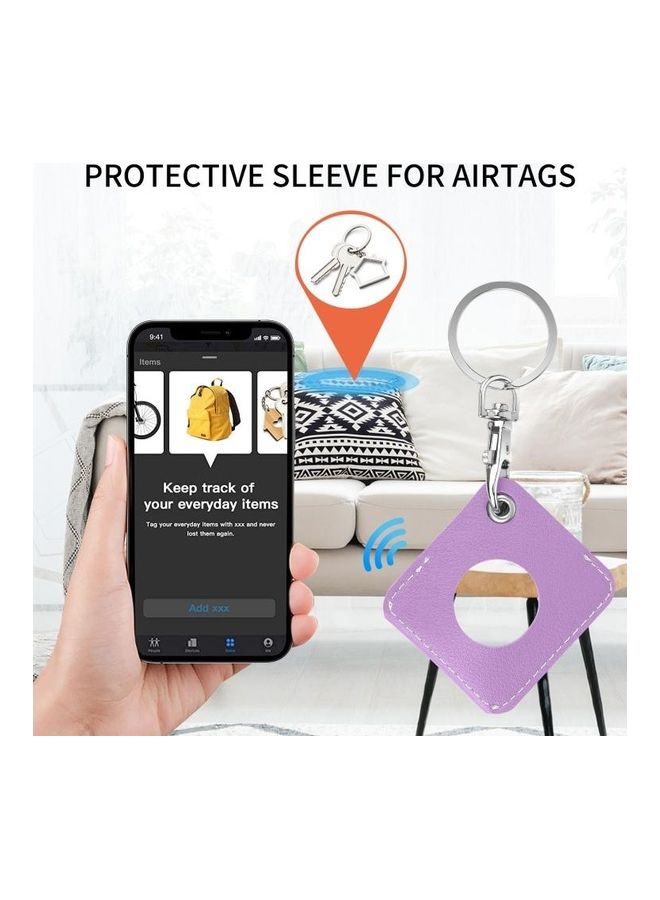 BGM - Square PU Leather Case Shockproof Anti-Scratch Protective Cover with Keychain Ring Loop for Apple AirTag Purple - Image 1