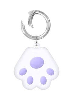 Cute Cat Paw Silicone Shockproof Protective Cover Soft Case with Keychain Ring Loop for Apple AirTag Purple