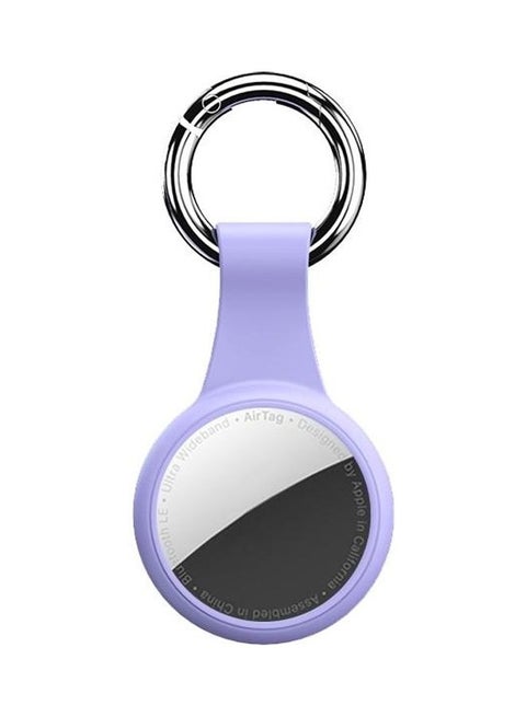 Round Shape Anti-Scratch Shockproof Silicone Protective Cover Case with Keychain Hook Loop for Apple AirTag Purple
