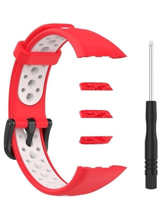 BGM Breathable Silicone Replacement Strap Watchband For Huawei Band 6 / Honor Band 6 Red/White - Image 1