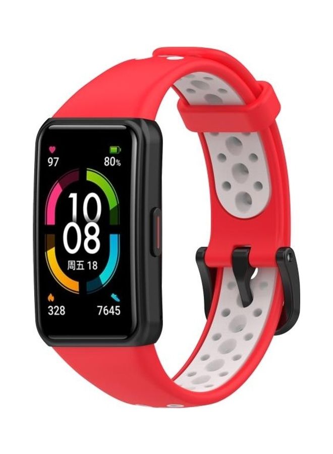 BGM Breathable Silicone Replacement Strap Watchband For Huawei Band 6 / Honor Band 6 Red/White - Image 4