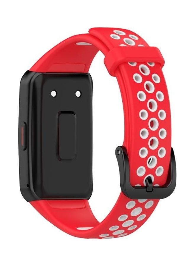 BGM Breathable Silicone Replacement Strap Watchband For Huawei Band 6 / Honor Band 6 Red/White - Image 5