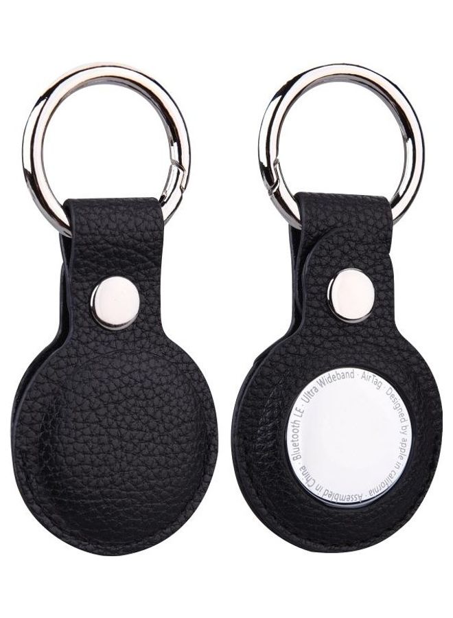 BGM Litchi Texture Leather Protective Case with Key Ring for Apple AirTag Black - Image 1