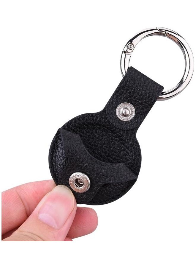 BGM Litchi Texture Leather Protective Case with Key Ring for Apple AirTag Black - Image 5