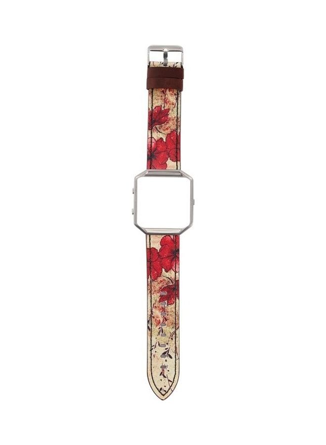 BGM Blaze Retro Flowers Series Leather Replacement Strap Watchband For Fitbit Red - Image 1