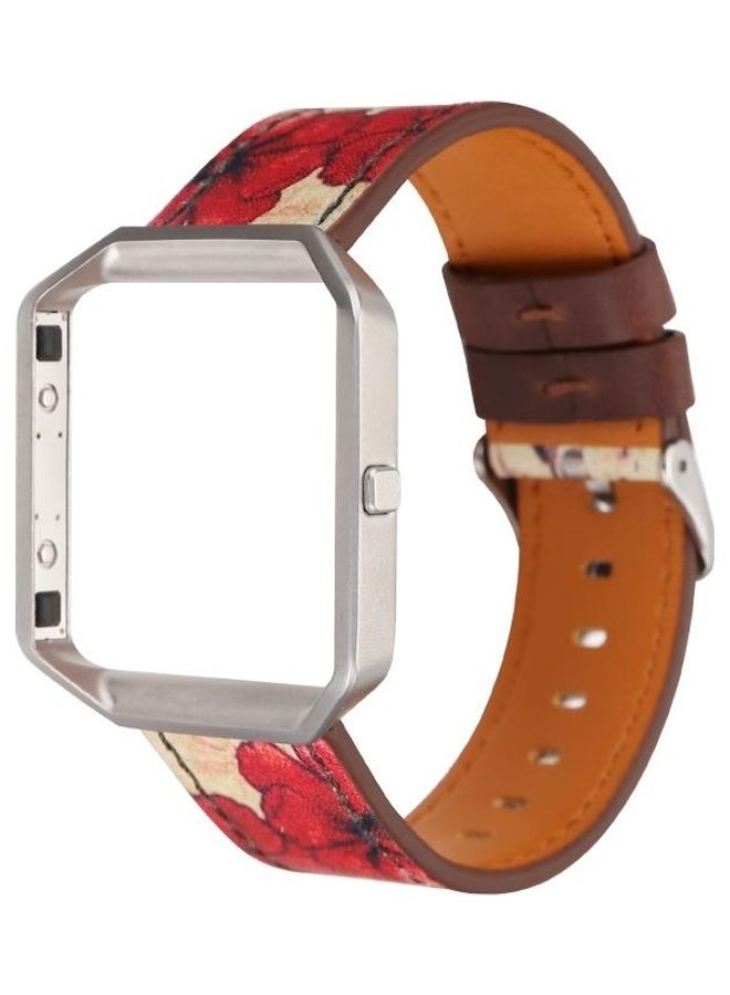 BGM Blaze Retro Flowers Series Leather Replacement Strap Watchband For Fitbit Red - Image 2