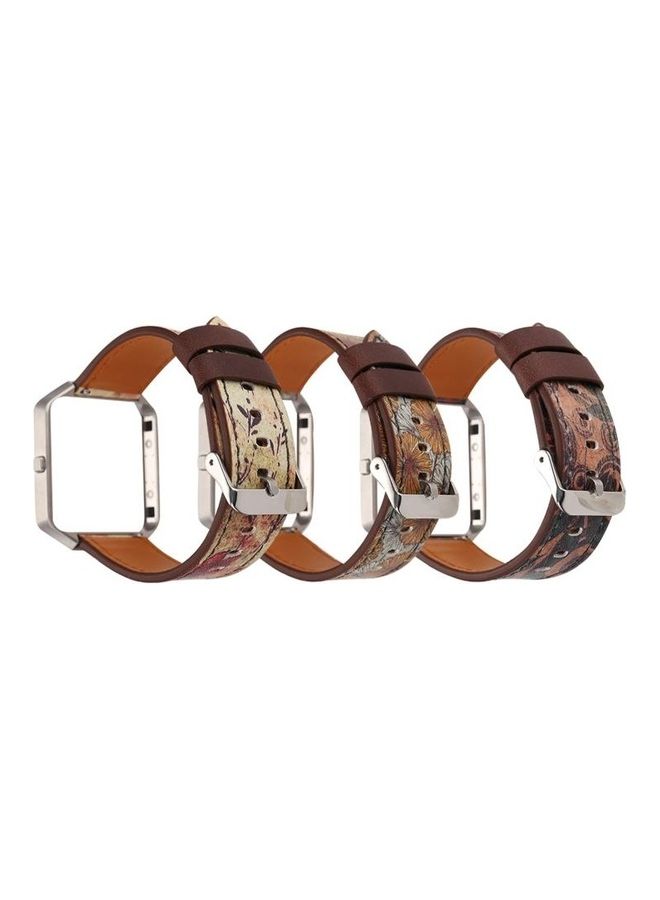 BGM Blaze Retro Flowers Series Leather Replacement Strap Watchband For Fitbit Red - Image 5