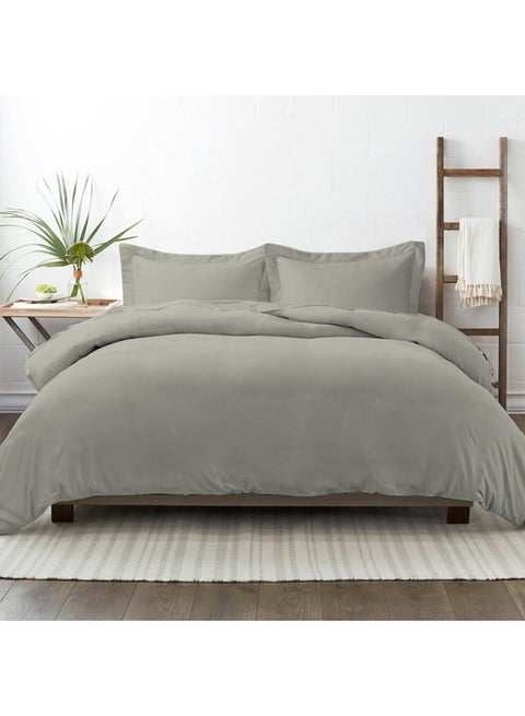 3-Piece 100% Long Staple Soft Sateen 400 Thread Count Weave Double Size Duvet Cover Set Cotton Silver