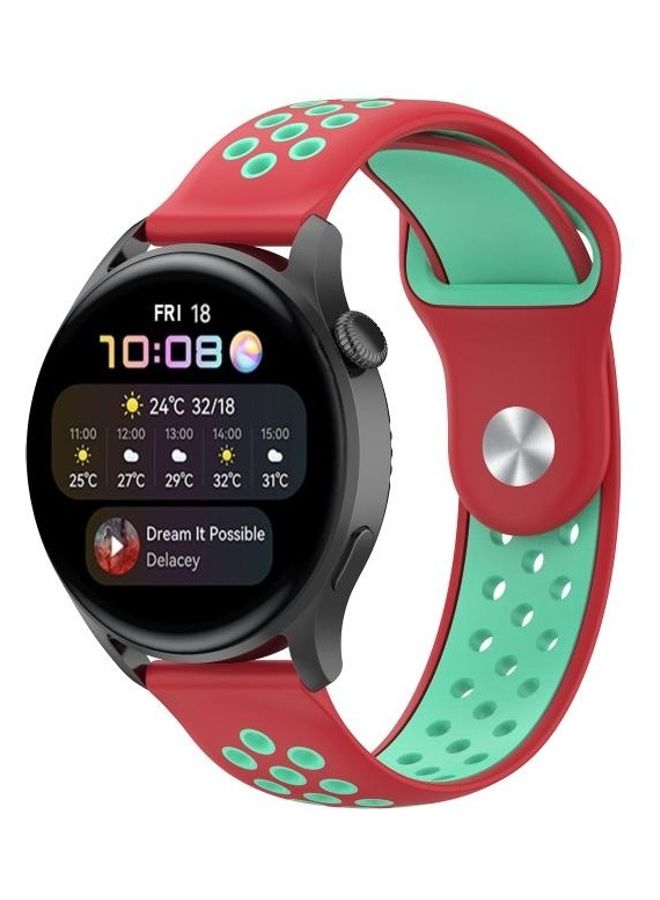 BGM Silicone Replacement Strap Watchband For Huawei Watch 3 / 3 Pro 22mm Red/Green - Image 4