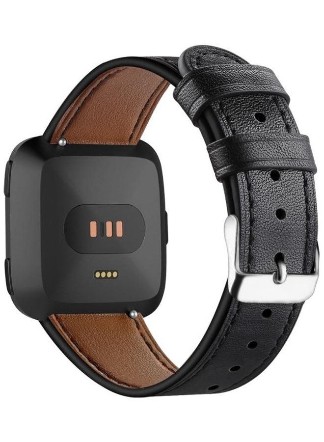 BGM Lite Leather Strap with Round Tail Buckle For Fitbit Versa 2 / Fitbit Versa Black - Image 2