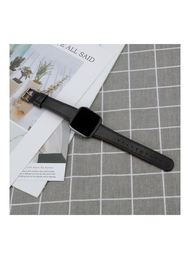 BGM Lite Leather Strap with Round Tail Buckle For Fitbit Versa 2 / Fitbit Versa Black - Image 3