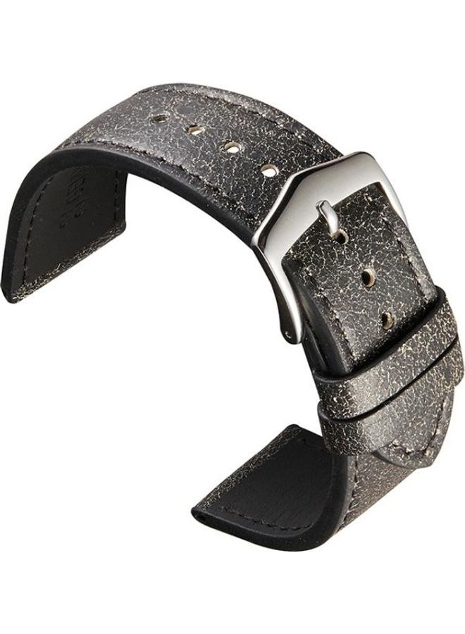 BGM Small Broken Texture Cowhide Strap Watchband For Huawei 20mm Black - Image 1
