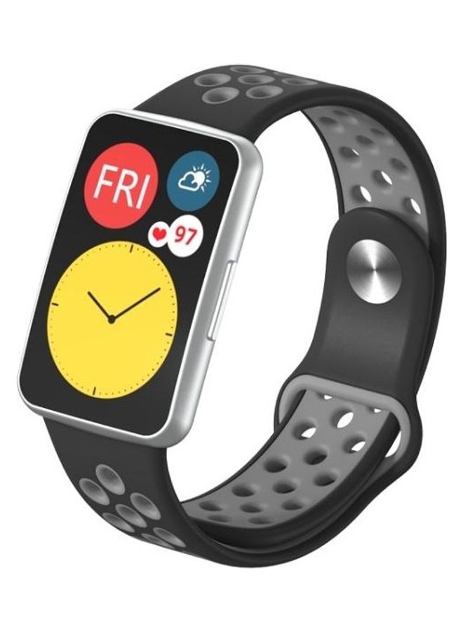 BGM Silicone Two-Colour Reverse Buckle Replacement Strap Watchband For Huawei Watch Fit Black - Image 2