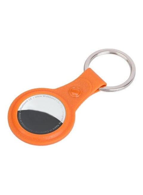 Anti-Scratch Litchi Texture TPU Shockproof Protective Case Cover with Keychain Ring Loop For Apple AirTag Orange