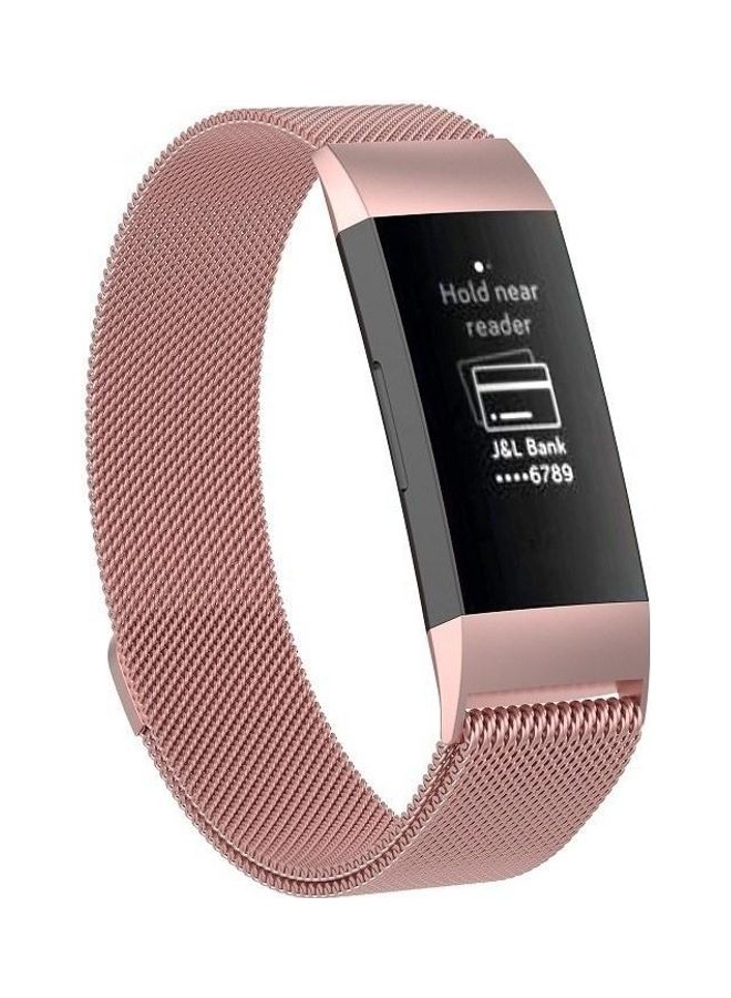 BGM Stainless Steel Magnet Wrist Strap For Fitbit Charge 3 Pink - Image 1