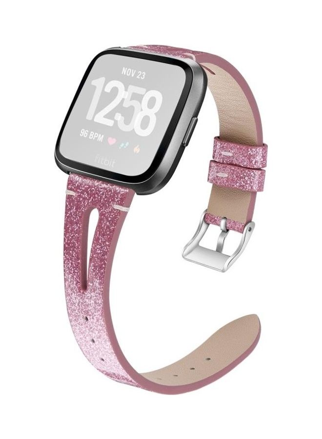 BGM Cowhide Pointed Tail Open Leather Strap For Fitbit Versa 2 Shining Rose - Image 1