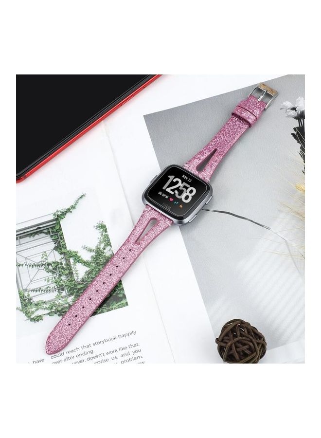 BGM Cowhide Pointed Tail Open Leather Strap For Fitbit Versa 2 Shining Rose - Image 5