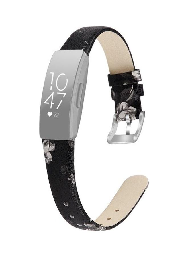 BGM Cowhide Leather C Type Replacement Wrist Strap Watchband For Fitbit Inspire / Inspire HR Black - Image 1