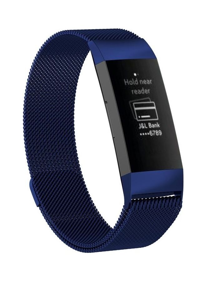 BGM Stainless Steel Magnet Wrist Strap for Fitbit Charge 4 Blue - Image 1