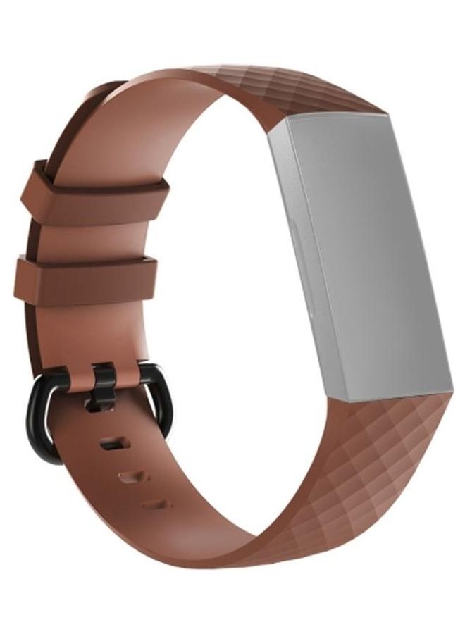 BGM Diamond Pattern Silicone Wrist Strap Watch Band for Fitbit Charge 4 Brown - Image 1