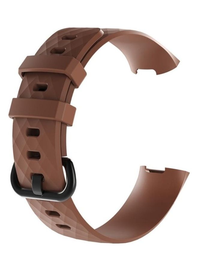 BGM Diamond Pattern Silicone Wrist Strap Watch Band for Fitbit Charge 4 Brown - Image 2