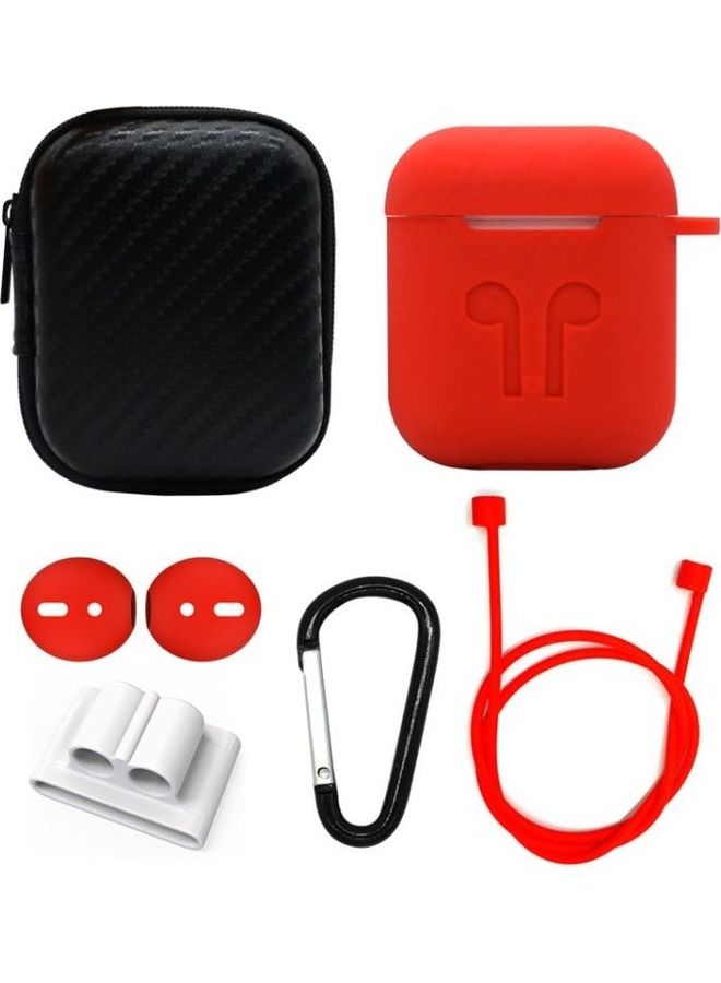 BGM 6-in-1 Wireless Earphone Silicone Case Set with Accessories for Apple AirPods Red - Image 1
