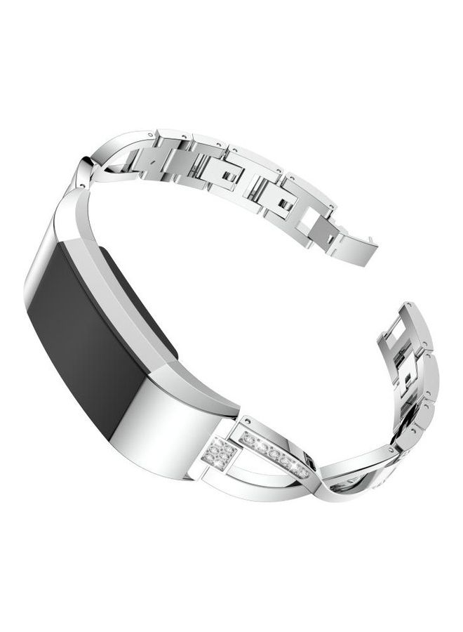 BGM X-shaped Diamond-studded Solid Stainless Steel Wrist Strap Watch Band For Fitbit Charge 2 Silver - Image 1