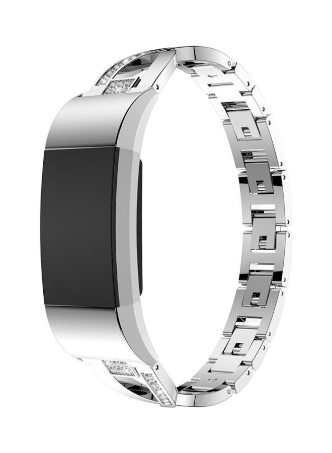 BGM X-shaped Diamond-studded Solid Stainless Steel Wrist Strap Watch Band For Fitbit Charge 2 Silver - Image 2