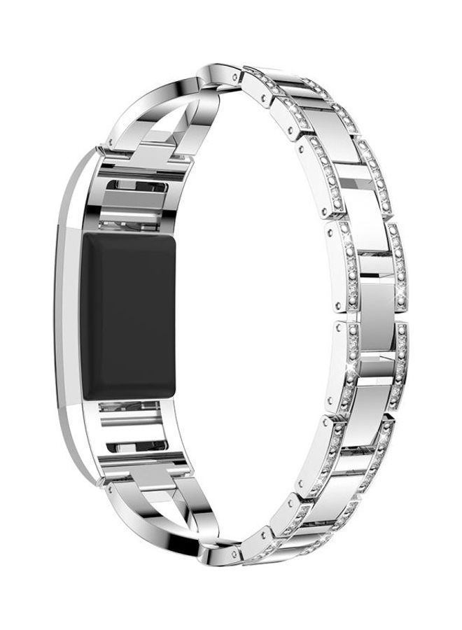 BGM X-shaped Diamond-studded Solid Stainless Steel Wrist Strap Watch Band For Fitbit Charge 2 Silver - Image 3