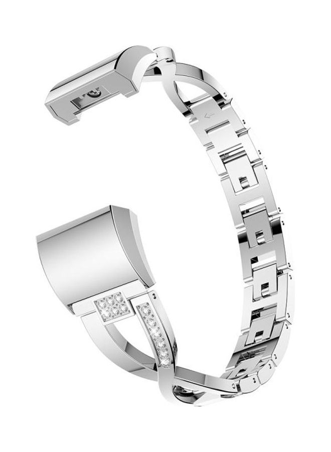 BGM X-shaped Diamond-studded Solid Stainless Steel Wrist Strap Watch Band For Fitbit Charge 2 Silver - Image 4