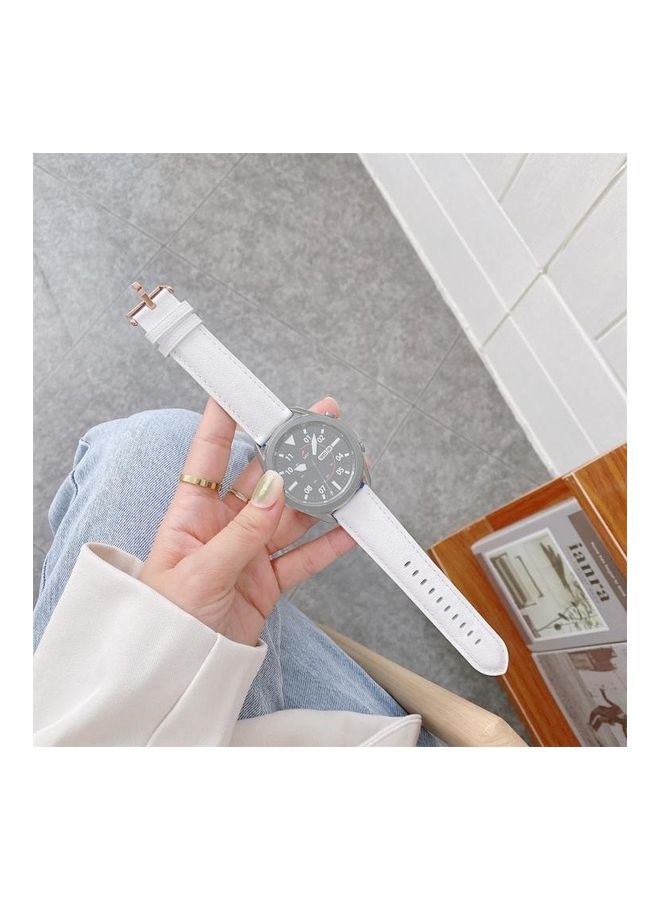 BGM Leather Silver Buckle Replacement Strap Watchband For Samsung Galaxy Watch3 45mm White - Image 1