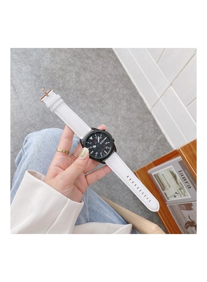 BGM Leather Silver Buckle Replacement Strap Watchband For Samsung Galaxy Watch3 45mm White - Image 2