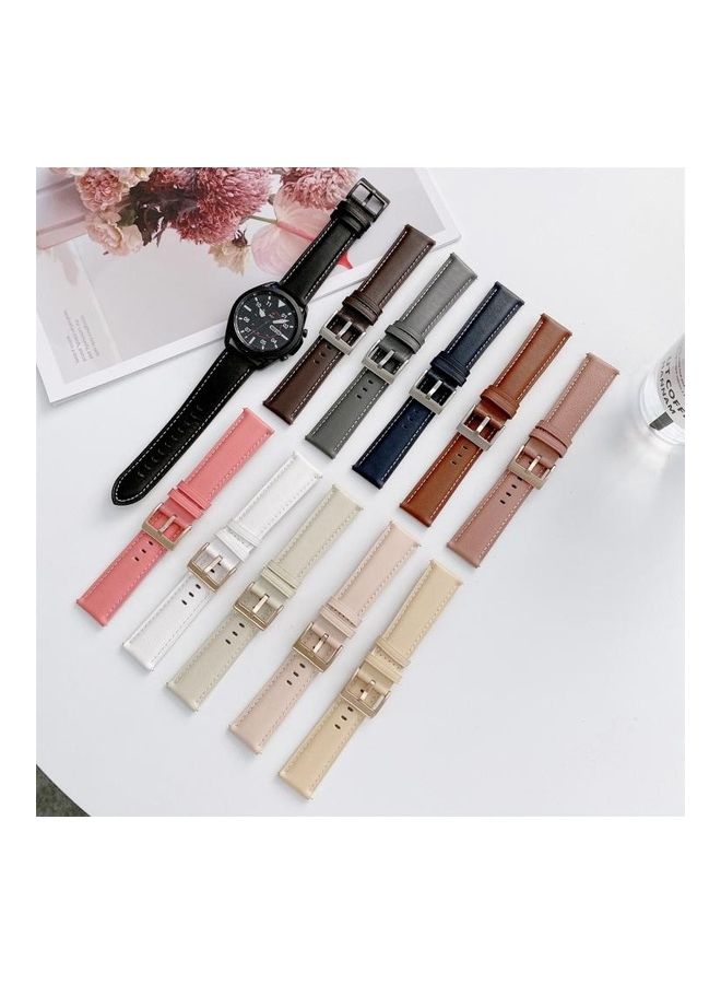 BGM Leather Silver Buckle Replacement Strap Watchband For Samsung Galaxy Watch3 45mm White - Image 5