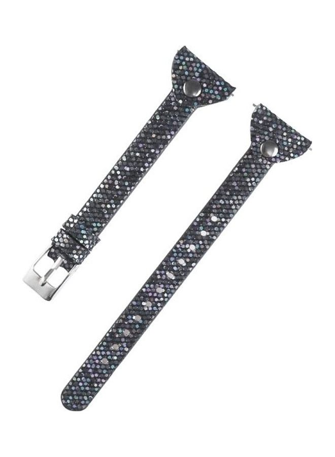 BGM Versa SE Studded Slim Sequin Glitter Leather Strap For Fitbit Versa / Versa 2 / Versa Lite Black  - Image 2
