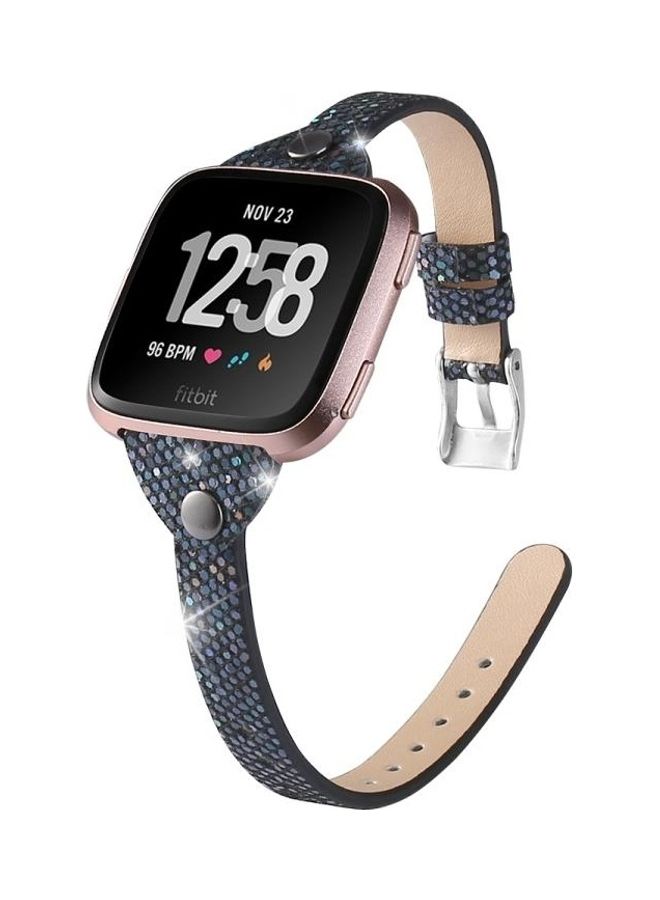 BGM Versa SE Studded Slim Sequin Glitter Leather Strap For Fitbit Versa / Versa 2 / Versa Lite Black  - Image 3