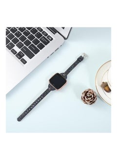 BGM Versa SE Studded Slim Sequin Glitter Leather Strap For Fitbit Versa / Versa 2 / Versa Lite Black  - Image 4