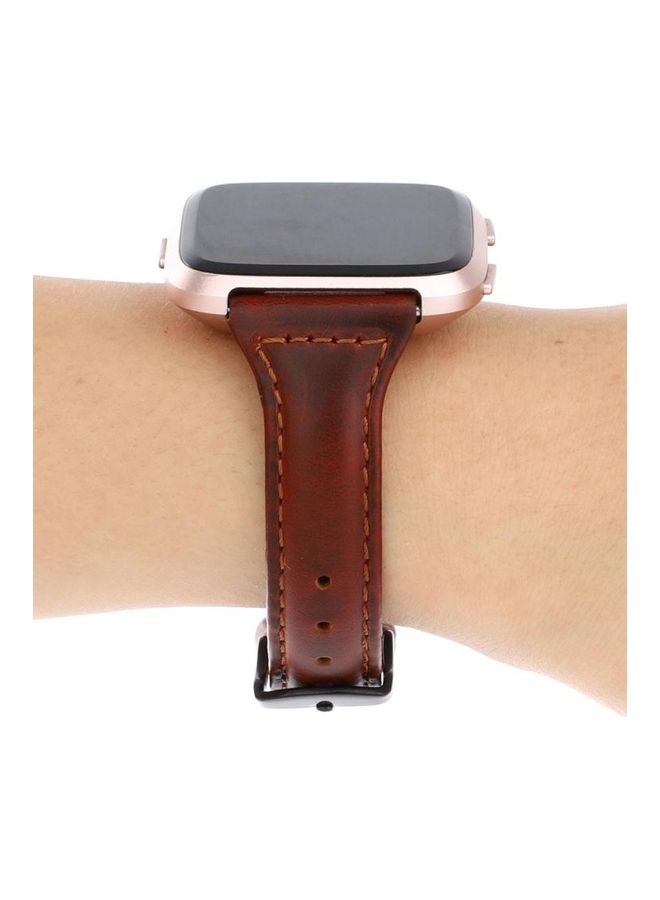 BGM - Versa Razy Horse Texture Genuine Leather Strap For Fitbit Red - Image 1