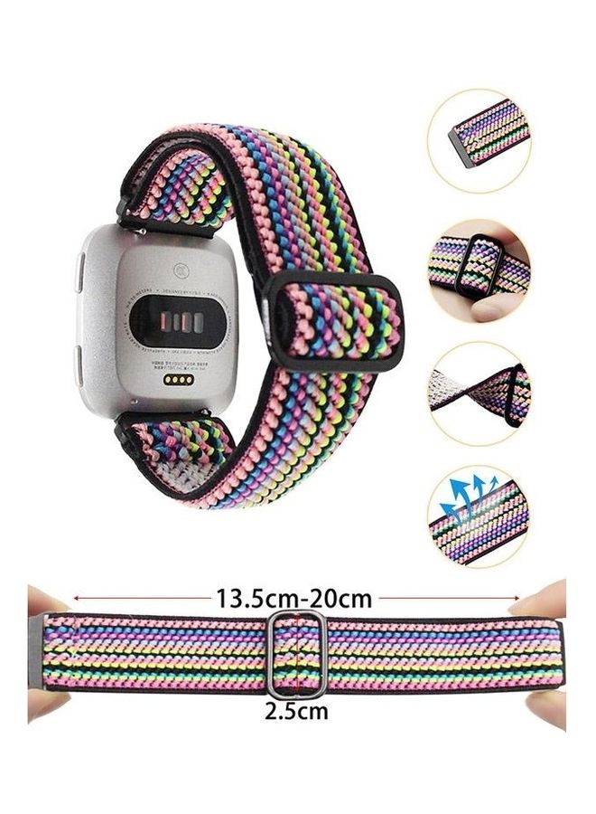 BGM Braided Jacquard Adjustable Nylon Strap For Fitbit Versa Watch Black - Image 3