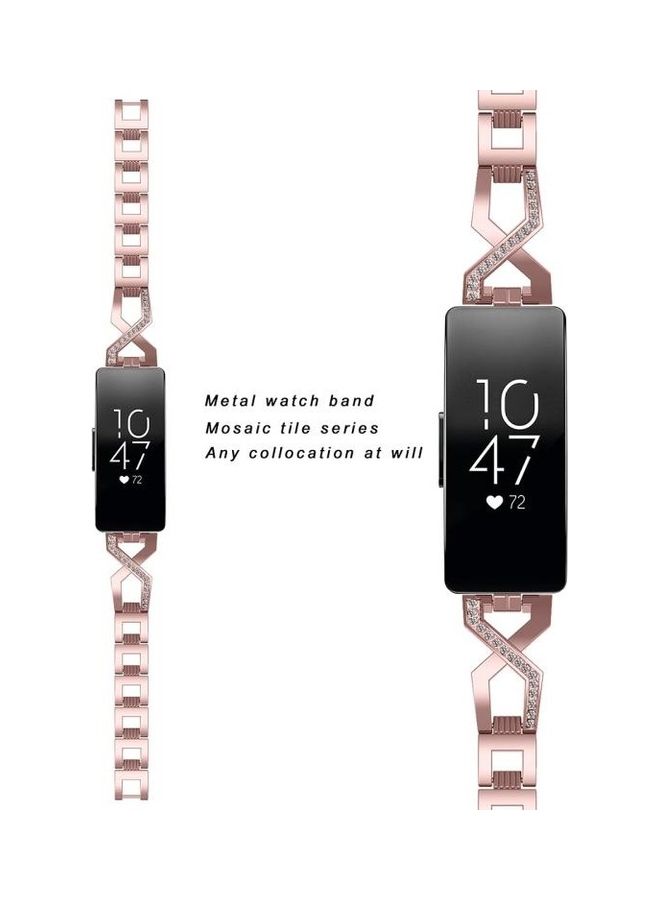 BGM Replacement Wrist Strap Watchband For Fitbit Inspire/Inspire HR Metal Cross Chain A Type Rose Pink  - Image 3