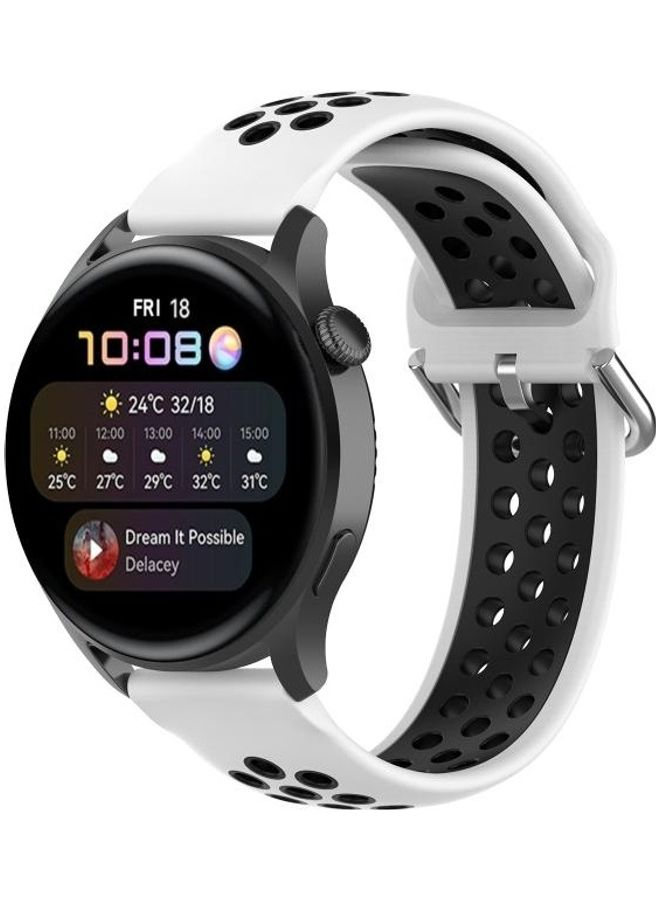 BGM Silicone Replacement Strap Watchband  For Huawei Watch 3 / 3 Pro 22mm Sport White/Black - Image 4